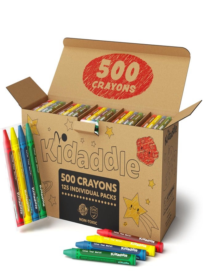 Kidaddle Crayons Bulk Pack, Regular Size, 4 Colors, 125 Packs, Color Crayon Packs for School, Teachers & Classroom Supplies, Restaurant Crayons, 500 Count - Image 1